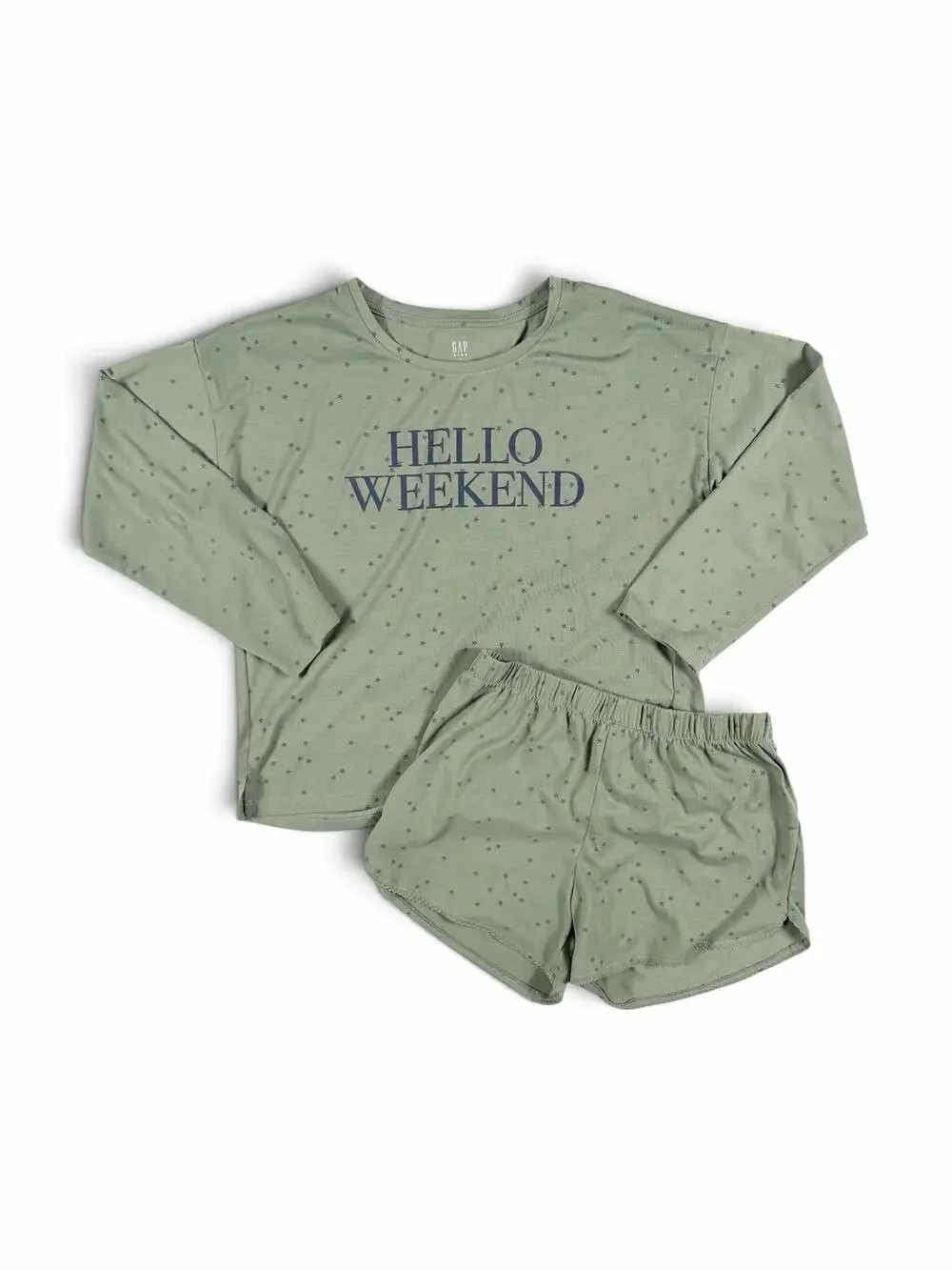 Gap Kids Hello Weekend Star Pajama Top Shorts Set Green Size 14
